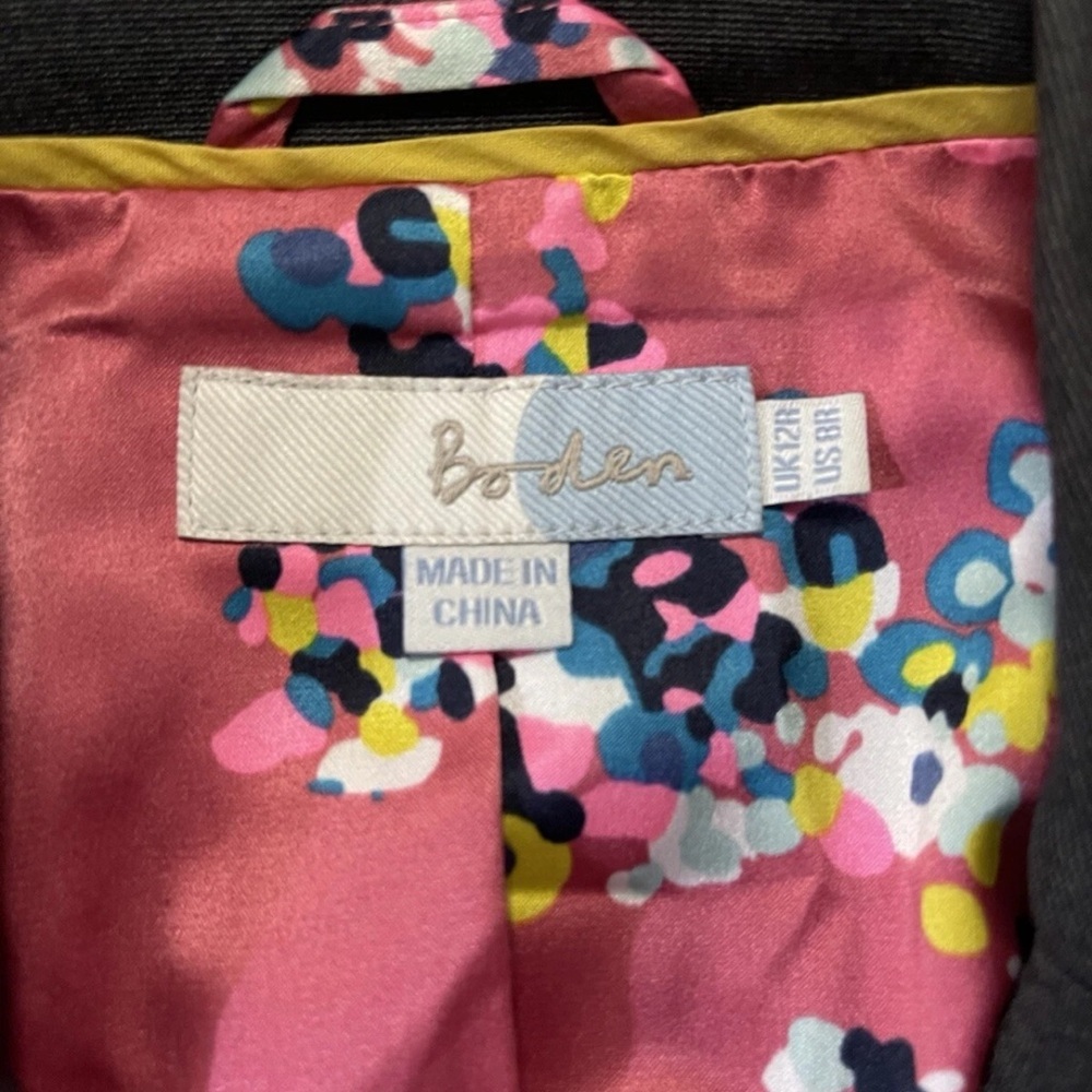 Boden Blazer Sz 8 Gray 3-Button Lined Floral Silk Lining Academia Preppy Office - Picture 12 of 13